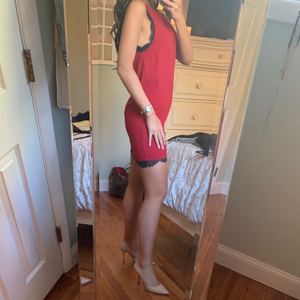 Forever 21 red mini dress with black lace